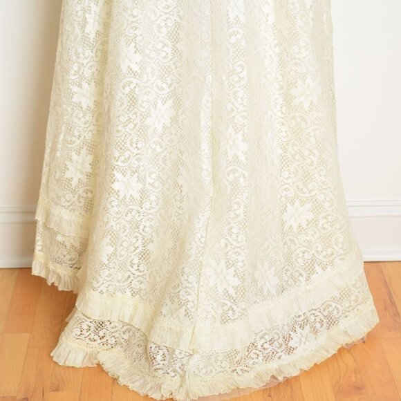 vintage 60s wedding dress cream crochet lace regency juliet gown puff sleeve S - Picture 11 of 11